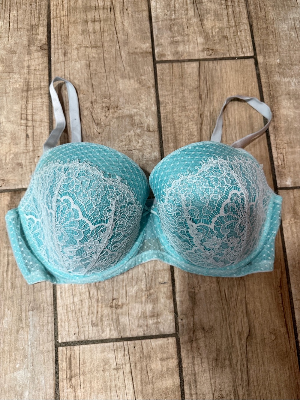 Victoria's Secret Aqua Lace Push-Up Bra with White Overlay